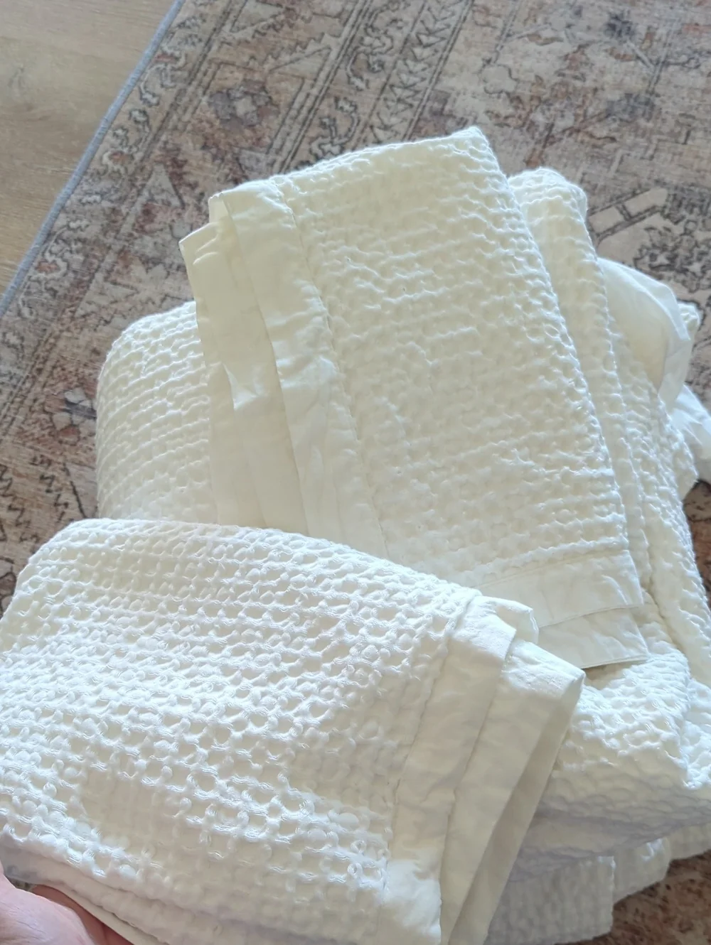 Bedsure PureWoven 3 Pieces 100% Cotton Waffle Duvet Cover Set, QueenWhite 85x96